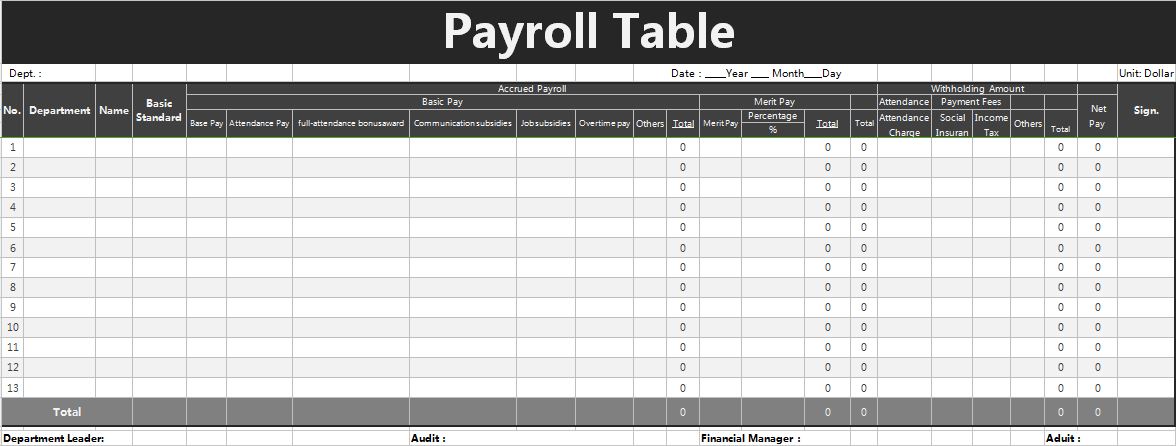 EXCEL of Payroll Table.xlsx | WPS Free Templates